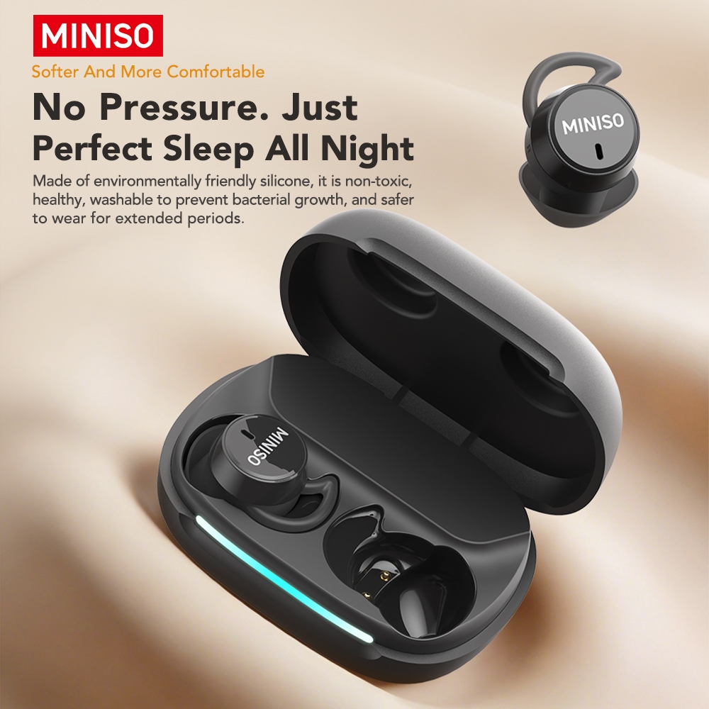 MINISO MS217 หูฟังนอน หูฟังไร้สายบลูทูธ 6.0 AI สมาร์ทหูฟังแปลแบบเรียลไทม์ 3g ไม่มีความรู้สึกสวมใส่หูฟังสเตอริโอไฮไฟที่มองไม่เห็นและสะดวกสบายสําหรับ