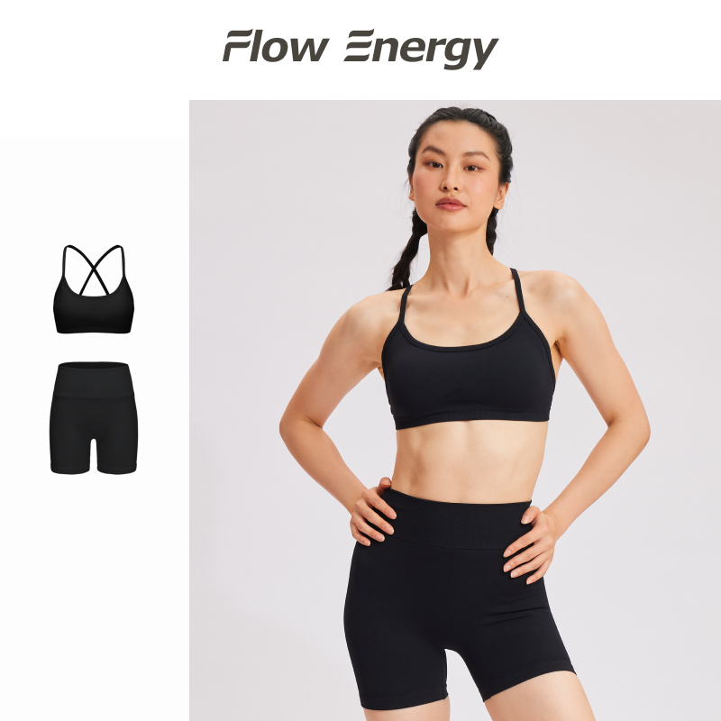 Flow Energy ชุดกีฬา กางเกงขาสั้น sports bra บราเอวสูง ยกสะโพก เหมาะสำหรับโยคะ พิลาทิส 060+063