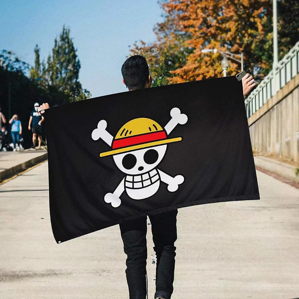 One Piece Flag Luffy หมวกฟาง Group Pirate Skull Flag สี่มุมการเจาะ