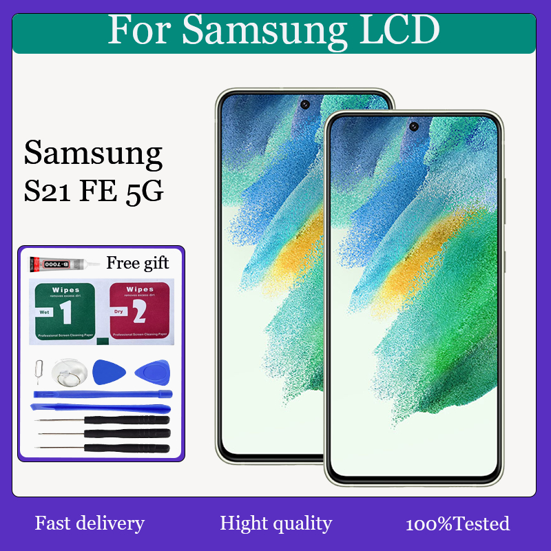 Original AMOLED/OLED สําหรับ Samsung Galaxy S21 FE 5G จอแสดงผล LCD หน้าจอสัมผัสพร้อมการเปลี่ยนกรอบ