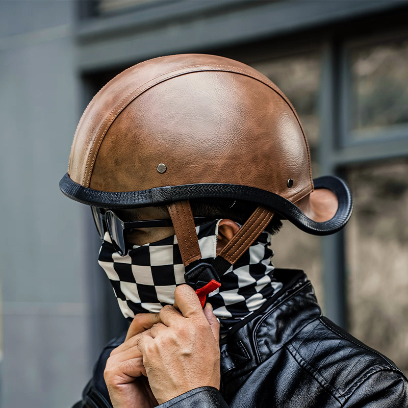 ย้อนยุค หนังสังเคราะห์ครึ่งหน้าหมวกกันน็อครถจักรยานยนต์แสงฤดูร้อนครึ่ง หมวกกันน็อคของทัพพีฟื้นฟูวิธีโบราณเขา - รูปที่ 6