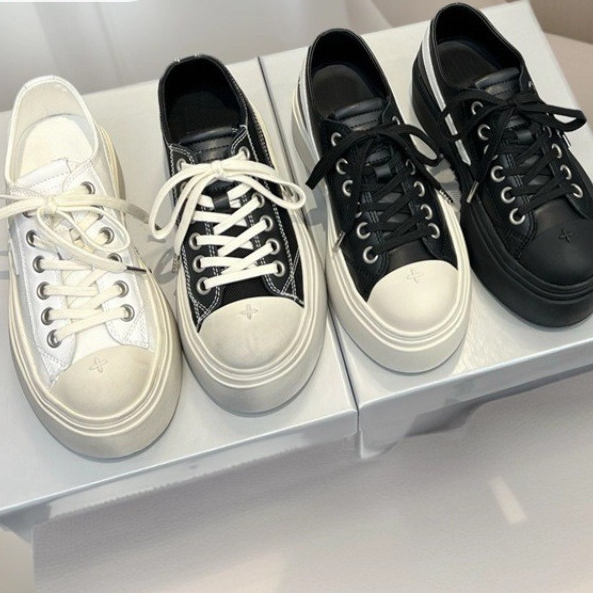 Cowhide รุ่นสูง Cross ดอกไม้ Derby รองเท้าแห่งชาติอินเทรนด์ SMFK Distressed Anti-slip หนังกีฬารองเท้