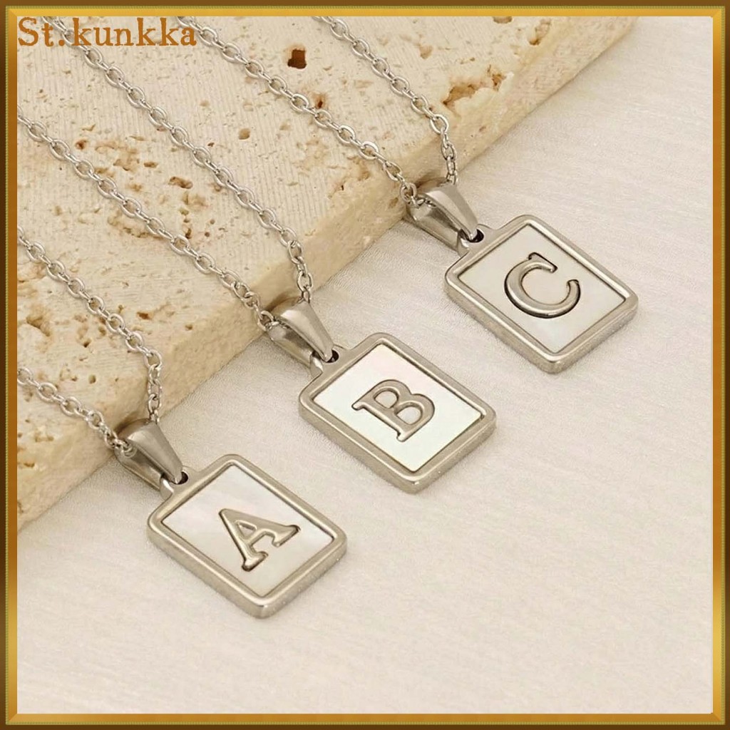 St.kunkka สร้อยคอตัวอักษร 316L สร้อยคอสเตนเลส A-Zจี้ตัวอักษรภาษาอังกฤษ สีสีเหล็ก ของขวัญสําหรับผู้หญิง