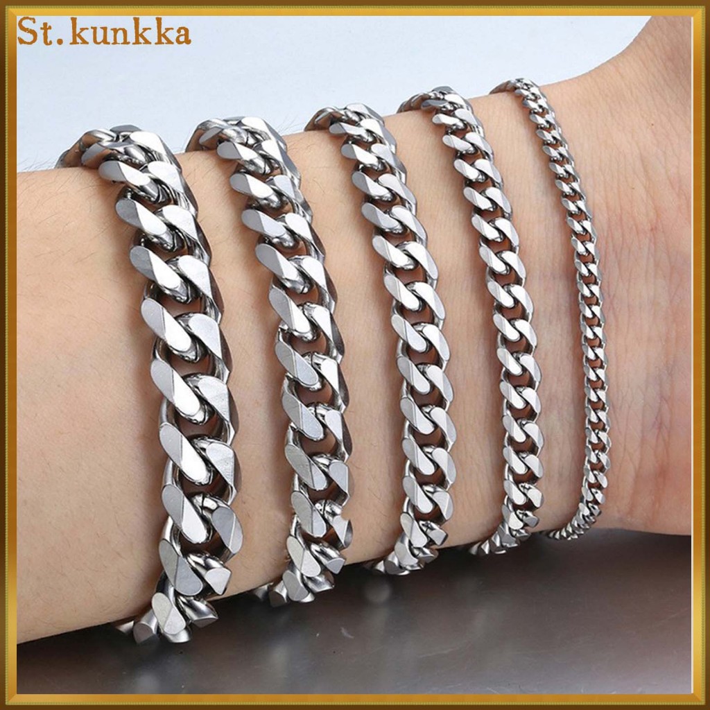 St.kunkka สร้อยข้อมือสแตนเลสเงา ปรับไซส์ได้ ทนทานไม่ซีดจาง