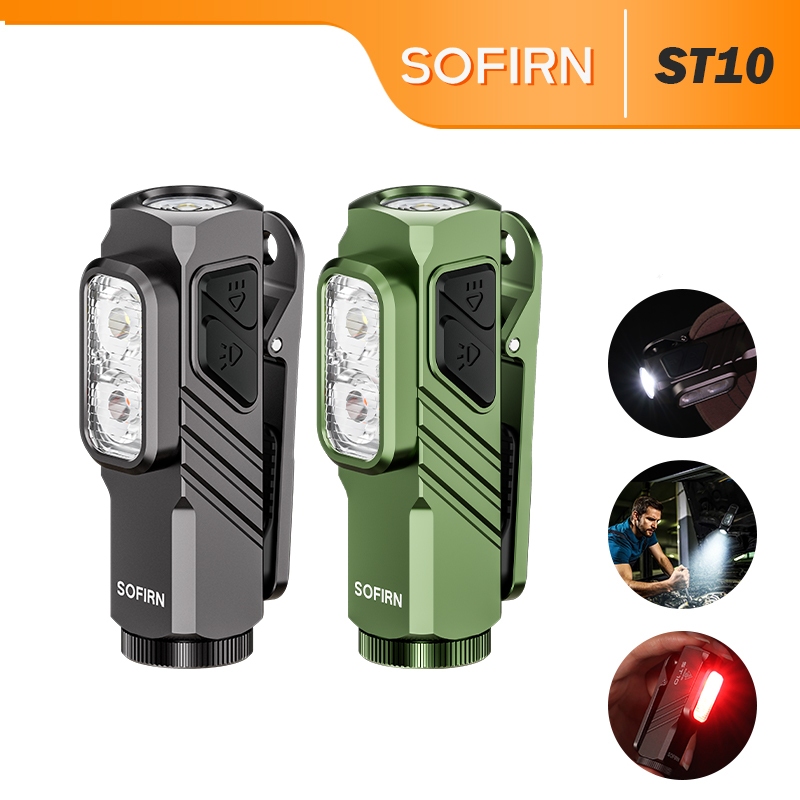 SOFIRN ST10 -สีเขียว/เหล็กสีเทา 3-in-1 EDC ไฟฉาย Mini 1000LM ไฟฉาย USB-C แม่เหล็ก 14500/AA แบตเตอรี่