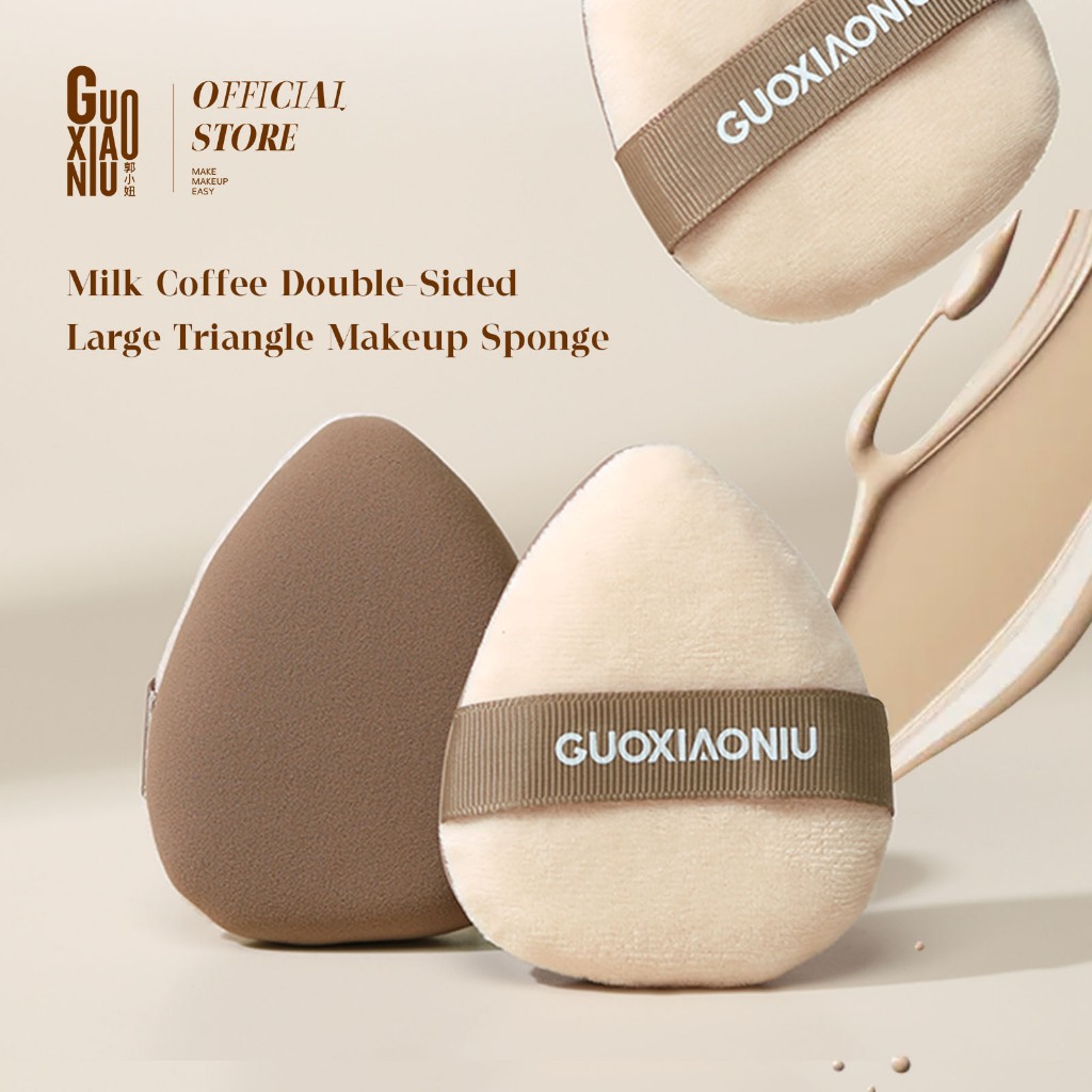 GUOXIAONIU 2-In-1 สามเหลี่ยมขนาดใหญ่ใช้คู่แป้งพัฟนุ่มเป็นมิตรกับผิวฟองน้ําแต่งหน้าสําหรับรองพื้นของเหลวและแป้ง