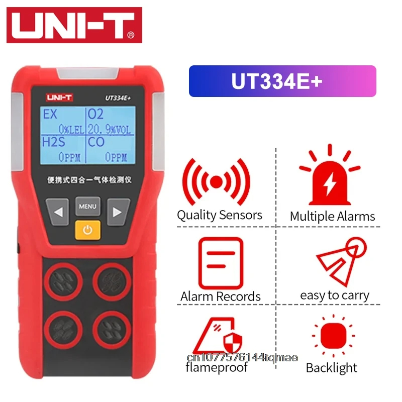[จัดส่งในประเทศไทย] UNI-T เครื่องตรวจจับก๊าซ Four-in-One UT334E+, คาร์บอนโมโนออกไซด์, ออกซิเจน, แก๊สที่ติดไฟได้, เครื่องทดสอบความเข้มข้นของไฮโดรเจนซัลไฟด์