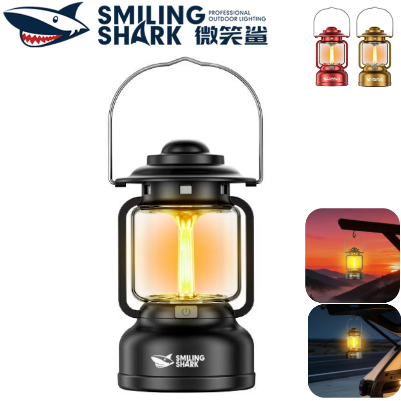 SMILING SHARK LED Camping Light ชาร์จ Camping โคมไฟ 7 โหมดสีขาวสุทธิสีแดง Type-c แขวนเต็นท์กันน้ํากลางแจ้ง Camping แสง LY8351