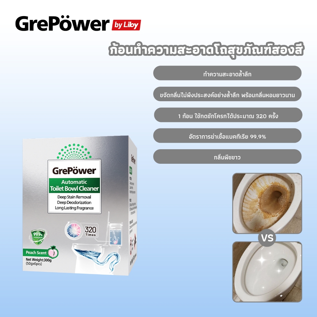 Grepower grepower ก้อนฟ้าทำความสะอาดห้องน้ำ ดับกลิ่น ขจัดคราบ ใช้งานง่าย ดับกลิ่นห้องน้ำได้ดี 1กล่อง