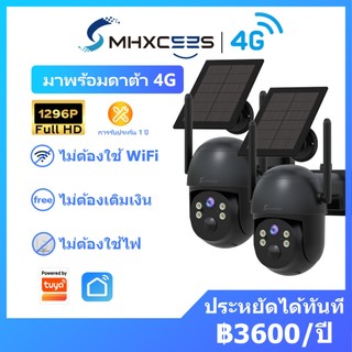 MHXCEES กล้องวงจรปิดไร้สายพลังงานแสงอาทิตย์ 4G+ข้อมูลฟรี[ไม่ต้องใช้ซิมการ์ด/WiFi/ไฟฟ้า]-แพ็ค 2 ตัว