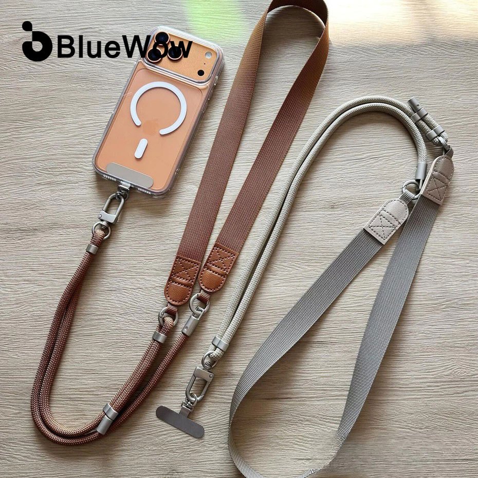 BlueWow ปีนเขากลางแจ้งกีฬาเชือกเส้นเล็กโทรศัพท์มือถือการ์ดโลหะสายรัดปรับได้โซ่แขวนข้ามร่างกายสามารถ Carried แขวนคอป้องกันการโจรกรรม