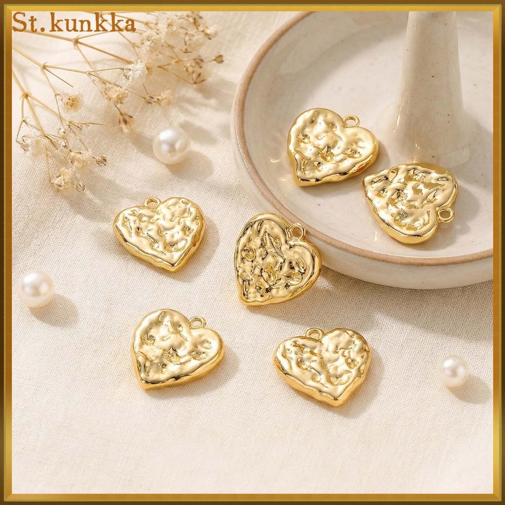 จี้รูปหัวใจลายเส้นนูนชุบทอง 18K ขนาด 16x17 มม. 4 ชิ้น สีไม่ลอกไม่แพ้ สำหรับทำสร้อยคอสร้อยข้อมือและจี้เครื่องประดับ