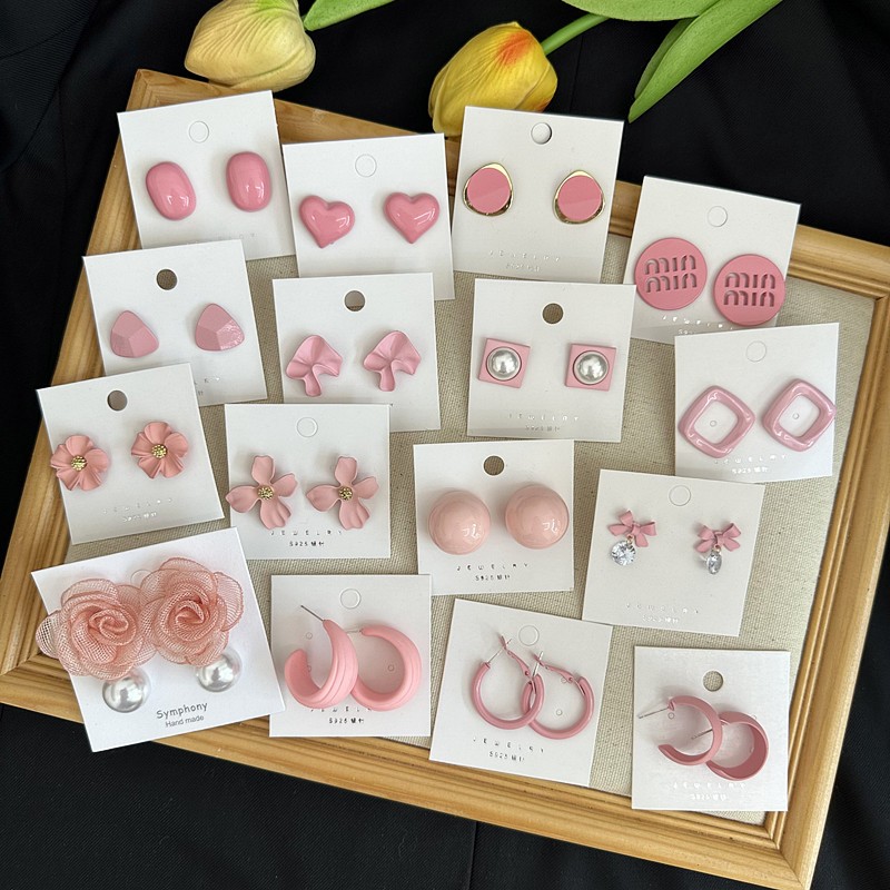 ต่างหูสีชมพู~สไตล์ใหม่ Girly Temperament Love Flower ต่างหูต่างหูอารมณ์อ่อนโยนระดับไฮเอนด์