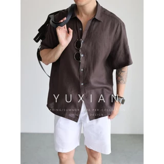 เสื้อแขนสั้นผู้ชาย ทำจากผ้าลินินสีทึบ ใส่สบายและระบายอากาศได้ดี มีให้เลือกหลายสี