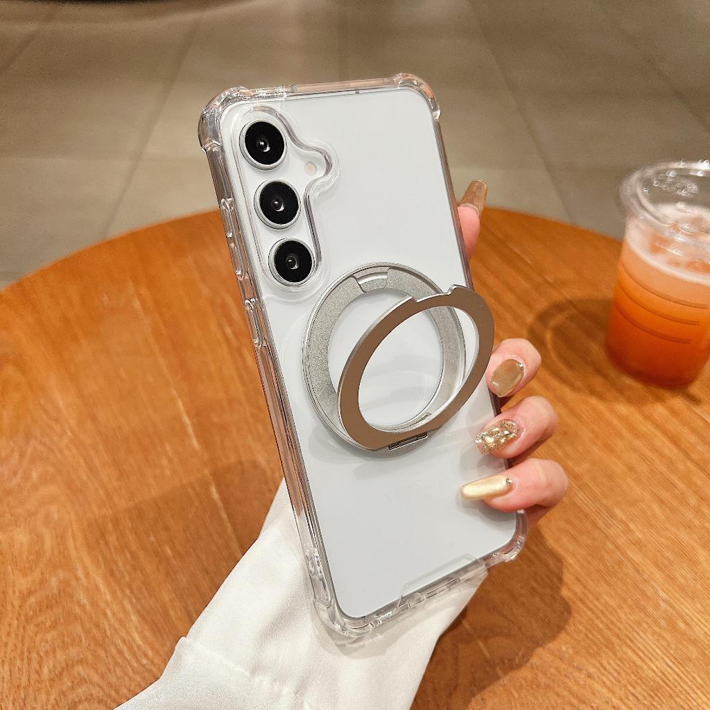 360° เคสโทรศัพท์ยึดแม่เหล็กโปร่งใสพร้อมการออกแบบอวกาศสําหรับ Samsung Galaxy A56, A55, A36, S24 FE, S25 FE, S23 FE, S26 Ultra, S24 Ultra, S23, S22