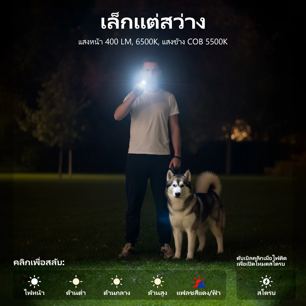 ไฟฉายพกพา WARSUN T7 550lm USB-C พร้อมคลิปและแม่เหล็ก thumbnail 4