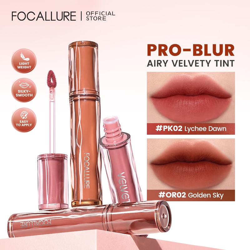 FOCALLURE Pro-blur Velvet Matte Mossue ลิปทินท์ ลิปครีม เนื้อแมตต์ เบาสบาย ให้ความรู้สึกชุ่มชื่น ริม