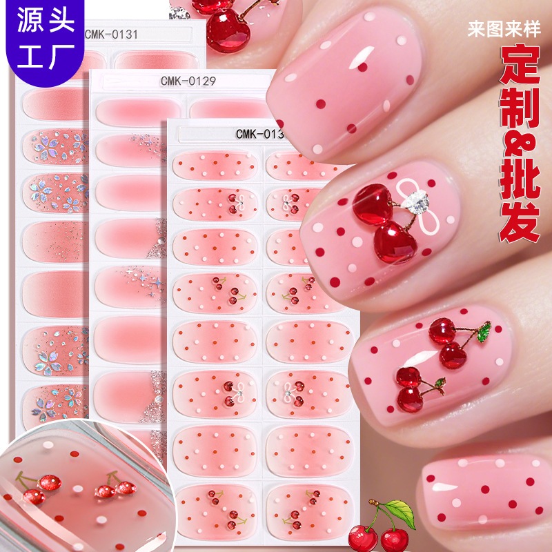 正 Xiang Cross-Border French Gradient Onion Powder Laser No-Baking Gel Nail Sticker UV-Free Gel Nail 