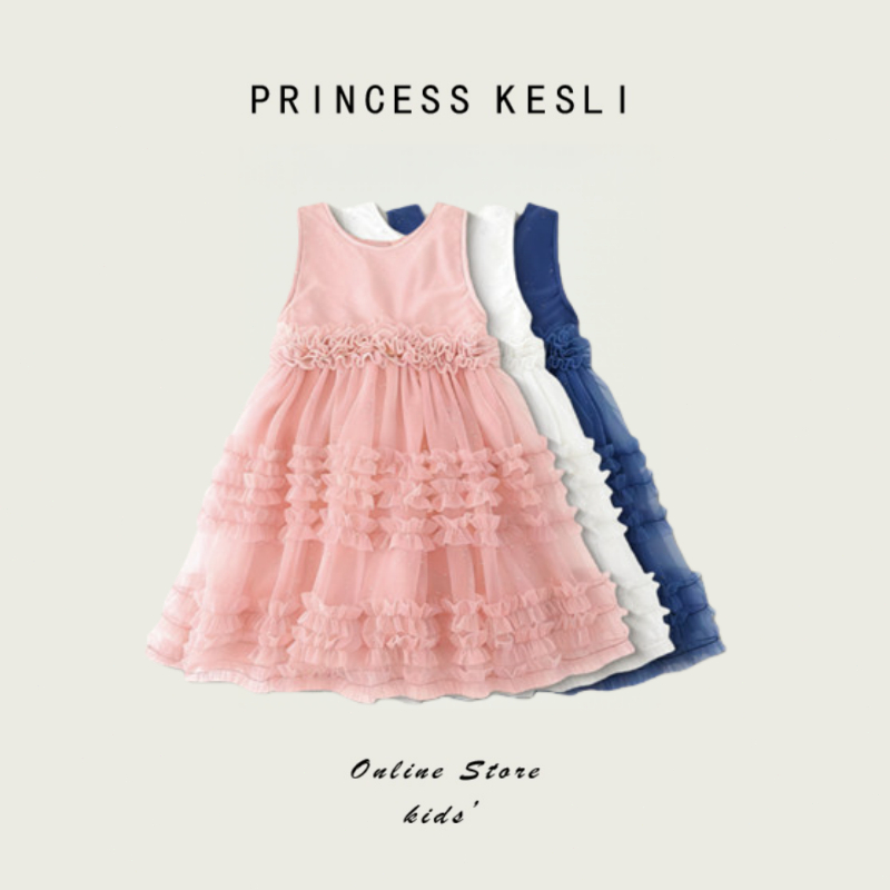 Princess kesli ชุดเดรสเด็กผู้หญิง  แขนกุด เดรสเด็ก ชุดเดรสเจ้าหญิง ชุดเดรสวันเกิดเด็กหญิง 1-12ปี