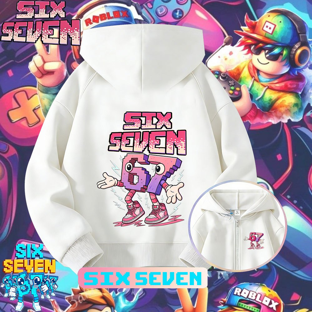 เสื้อฮู้ด ROBLOX SIX SEVEN 67 Family Zipper Hoodie เสื้อฮู้ดผ้าฝ้ายแท้ 100% ทนทานต่อการหดตัวและยับย่น เหมาะสำหรับทั้งผู้ใหญ่และเด็ก#016