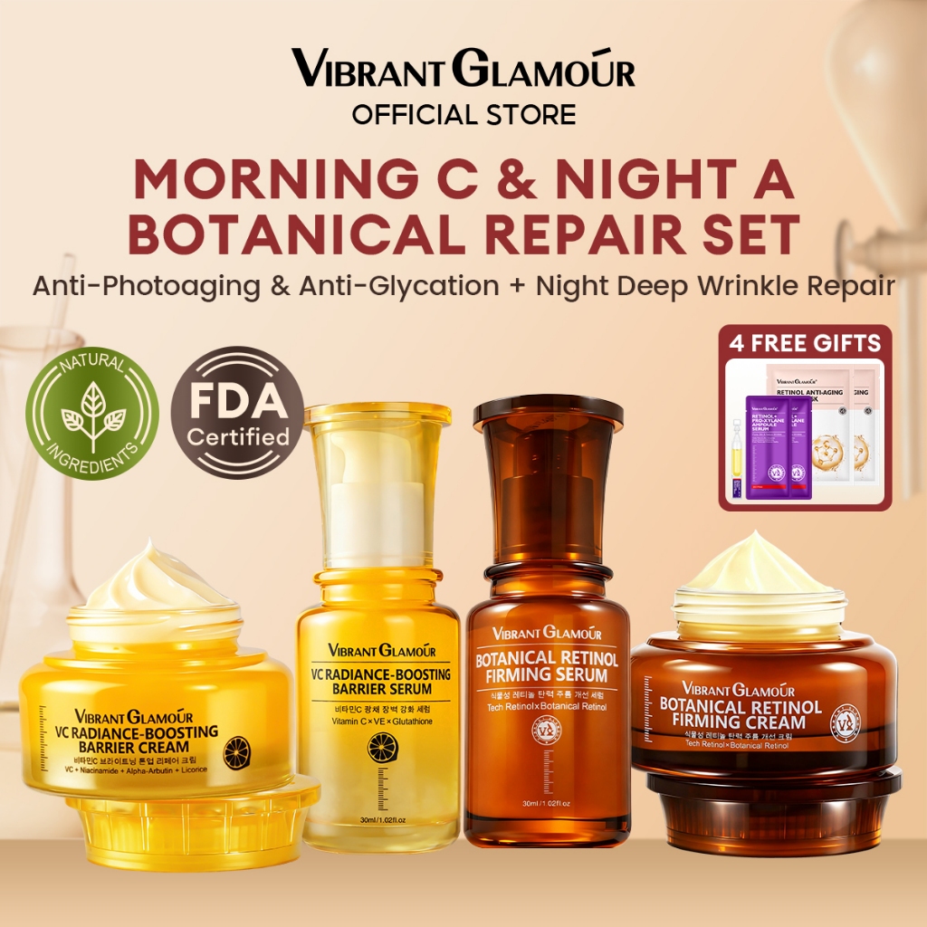 VIBRANT GLAMOUR Morning C Night A  Set 2.0| Anti-Aging Whitening | Moisturizing  กระชับผิว 4 ชิ้น