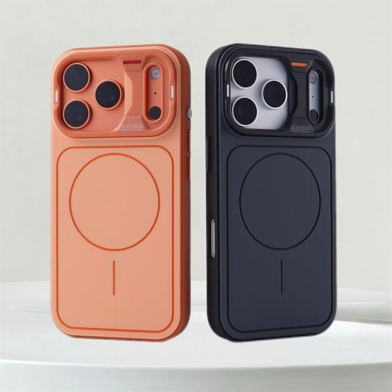 2-in-1 Matte Hard case large window/สีส้ม เคส เข้ากันได้สําหรับ iPhone 11 12 13 14 15 16 17 Pro Max Case