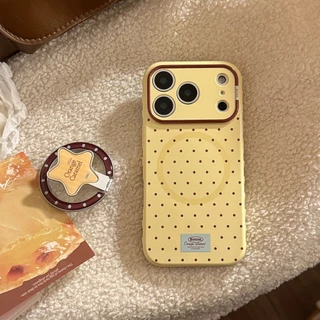เคสไอโฟน เคส iPhone แบบ "สีเหลืองครีม/สีชมพูซากุระ พร้อมลวดลายโพลก้าดอต" ครอบหัวใจแบบแม่เหล็ก พร้อมแท่นยึดบางรอบทั้ง 360° เหมาะสำหรับ iPhone 17 Promax 16 Promax 16 Pro 15 Promax 15 Pro 14 14 Promax