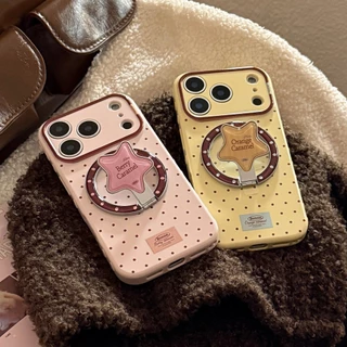 เคสไอโฟน เคส iPhone แบบ "สีเหลืองครีม/สีชมพูซากุระ พร้อมลวดลายโพลก้าดอต" ครอบหัวใจแบบแม่เหล็ก พร้อมแท่นยึดบางรอบทั้ง 360° เหมาะสำหรับ iPhone 17 Promax 16 Promax 16 Pro 15 Promax 15 Pro 14 14 Promax
