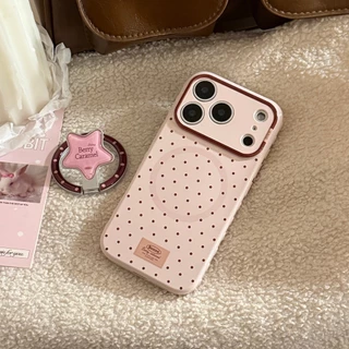 เคสไอโฟน เคส iPhone แบบ "สีเหลืองครีม/สีชมพูซากุระ พร้อมลวดลายโพลก้าดอต" ครอบหัวใจแบบแม่เหล็ก พร้อมแท่นยึดบางรอบทั้ง 360° เหมาะสำหรับ iPhone 17 Promax 16 Promax 16 Pro 15 Promax 15 Pro 14 14 Promax
