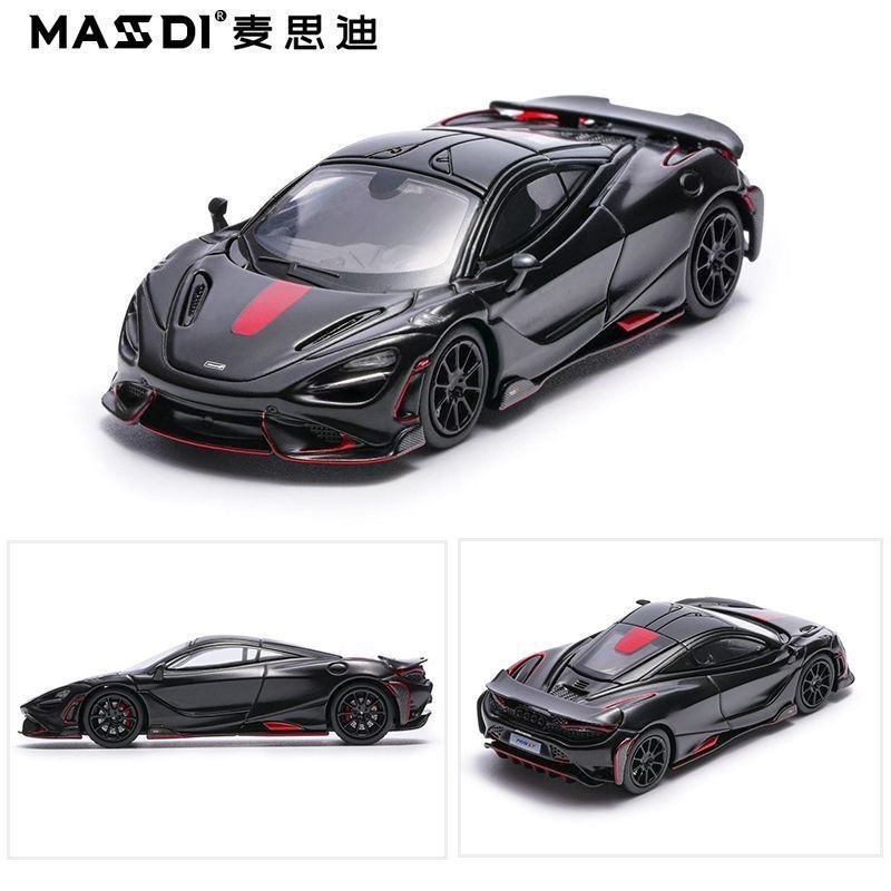 Masdi 1/64 McLaren 765LT สีดํา Samurai กีฬารถจําลองรถรุ่นคอลเลกชันเครื่องประดับ