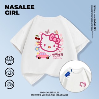 【จัดส่งวันนี้】เสื้อยืดผ้าฝ้ายสีขาวพิมพ์ลายแมว Hello Kitty น่…