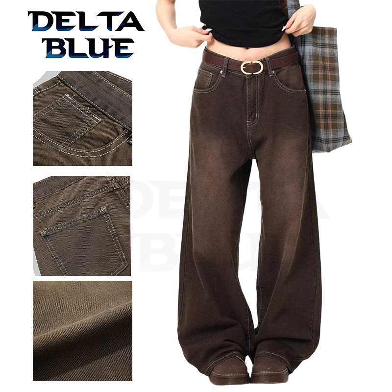 DELTA BLUE กางเกงยีนส์ชาย ทรงขากว้าง สไตล์เกาหลี ใส่ลำลอง American high street retro กางเกงยีนส์สไตล์เป็นกลางเรียบง่าย