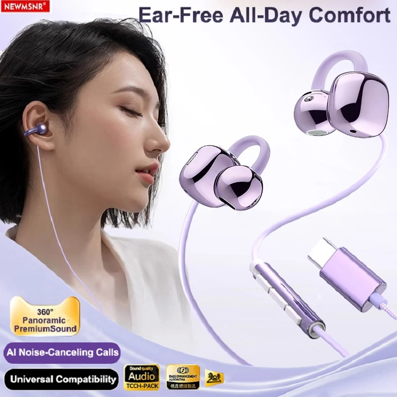 NEWMSNR (ถุงเก็บของฟรี) 2026 ใหม่ AI ENC Call ลดเสียงรบกวนหูฟังคลิปแบบมีสายสําหรับสวมใส่นานไม่เจ็บปวด TYPE-C หูฟังคุณภาพเสียงสูงหูฟัง Bone Conduction หูแขวนชุดหูฟัง