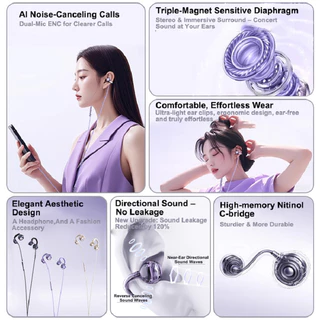 NEWMSNR (ถุงเก็บของฟรี) 2026 ใหม่ AI ENC Call ลดเสียงรบกวนหูฟังคลิปแบบมีสายสําหรับสวมใส่นานไม่เจ็บปวด TYPE-C หูฟังคุณภาพเสียงสูงหูฟัง Bone Conduction หูแขวนชุดหูฟัง