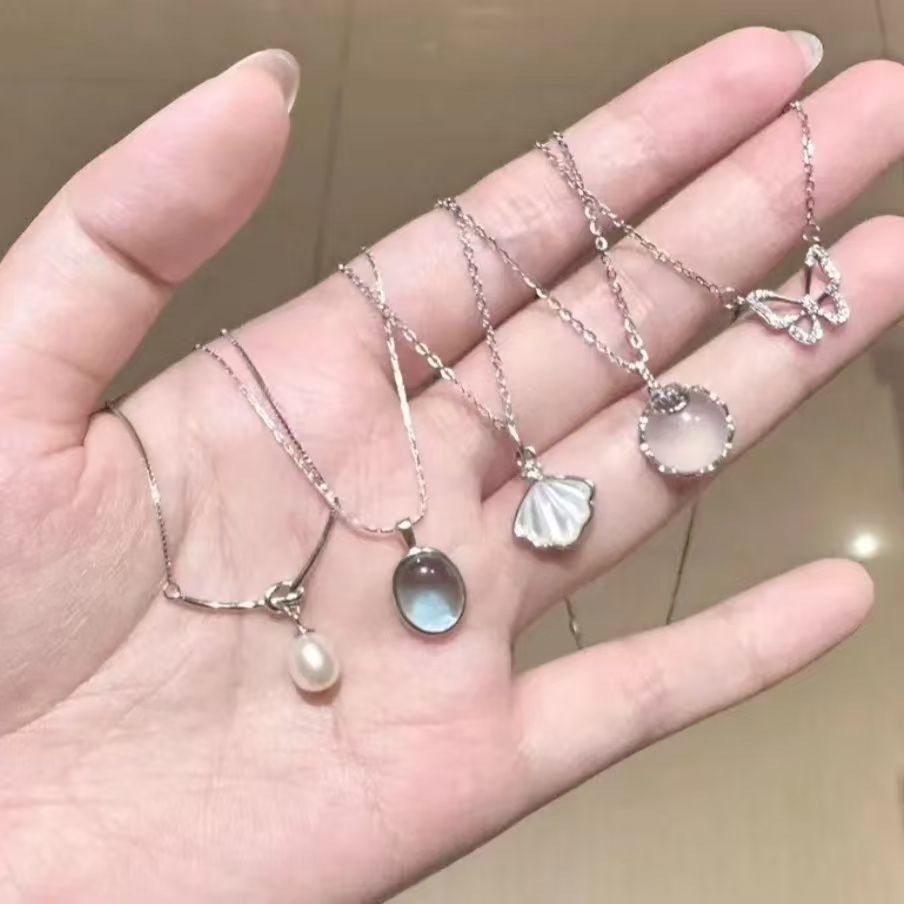 สร้อยคอมุกมูนสโตนสีเงิน ออกแบบสไตล์เกาหลี สำหรับนักเรียนและโอกาสพิเศษ