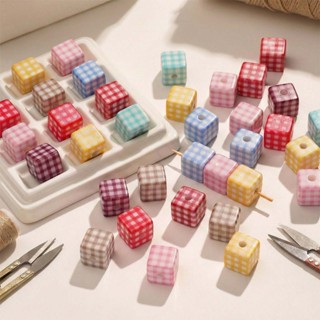 St.kunkka ลูกปัดอะคริลิคทรงสี่เหลี่ยม 14 มม.ลายสก๊อตหลากสี ล…