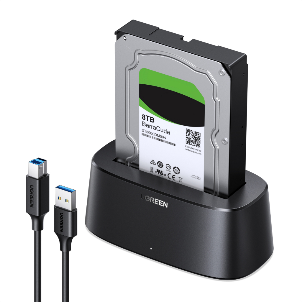 UGREEN สถานีเชื่อมต่อฮาร์ดไดรฟ์ USB 3.0 Single-Bay SATA HDD & SSD Dock, ABS สีดํา, 2.5/3.5 นิ้ว, ประ