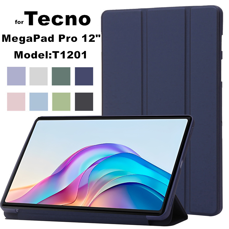 สําหรับ Tecno MegaPad Mega Pad Pro LTE 12 นิ้ว T1201 แท็บเล็ต PU หนัง Slim Silicon สมาร์ทขาตั้งแม่เหล็กกรณีพลิก