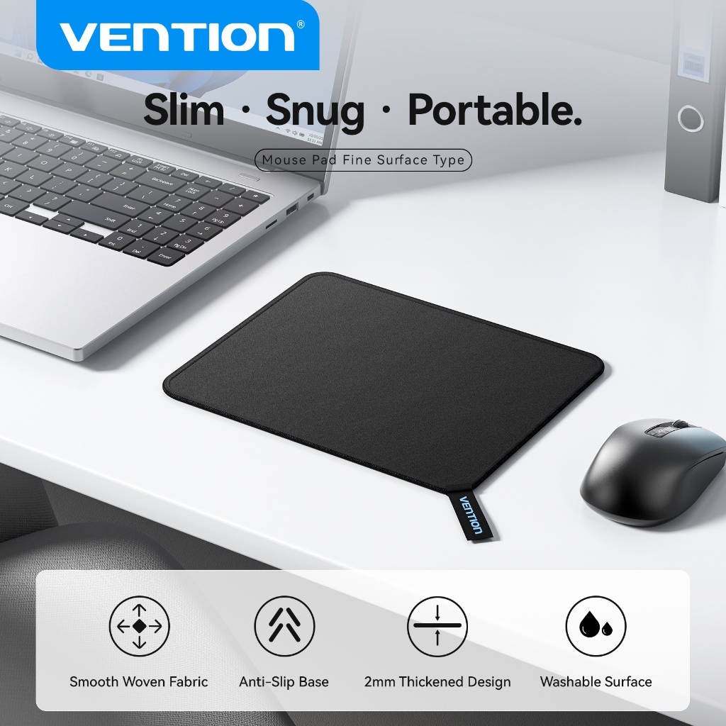 Vention แผ่นรองเมาส์ Smooth Surface ผ้าพรีเมี่ยมสําหรับเล่นเกมและโต๊ะทํางานพร้อมฐานยางกันลื่นสําหรับพีซีและแล็ปท็อป