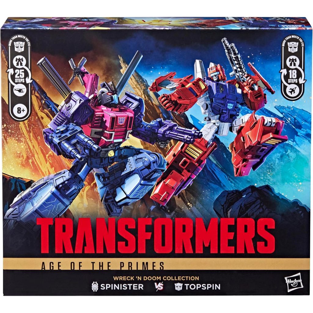 Transformers Age of The Primes Wreck n Doom Collection Topspin vs Spinister 5.5 นิ้วแปลงรูปการกระทํา