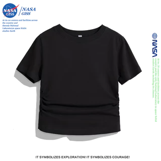NASA เสื้อยืดแขนสั้น เอวจั้ม เสื้อยืดผู้หญิง เสื้อเอวจั้ม summer สีพื้น ยืดได้เยอะมาก คอกลม ผ้าไม่หนาใส่สบาย