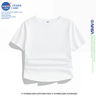 NASA เสื้อยืดแขนสั้น เอวจั้ม เสื้อยืดผู้หญิง เสื้อเอวจั้ม summer สีพื้น ยืดได้เยอะมาก คอกลม ผ้าไม่หนาใส่สบาย