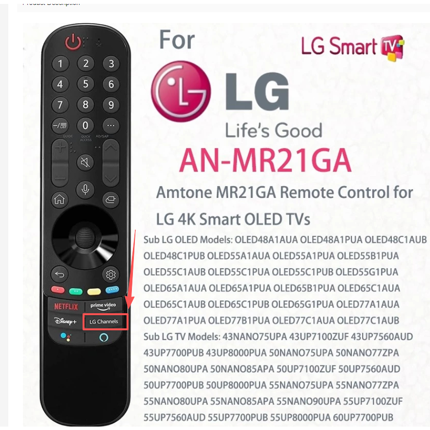 สําหรับ LG Mr21ga MR21GC รีโมทคอนโทรลพร้อมตัวบ่งชี้การสลับสําหรับ LG-Magic VOICE TV LG UHD OLED QNED