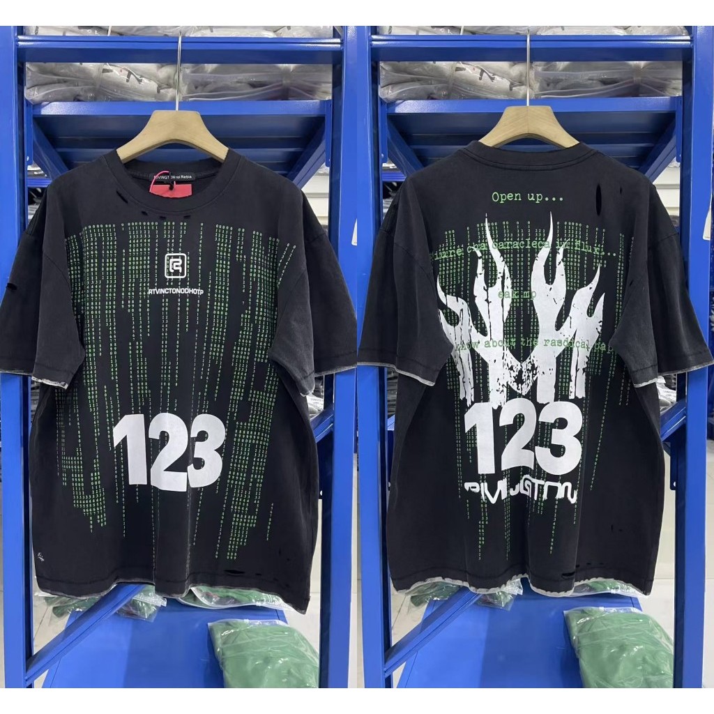 Nice ล้าง RRR-123 โอกาสที่สอง CVA สีเขียวพิมพ์เสื้อยืดผู้ชายผู้หญิงคุณภาพสูงผ้าหนัก RRR 123 Tee T เส