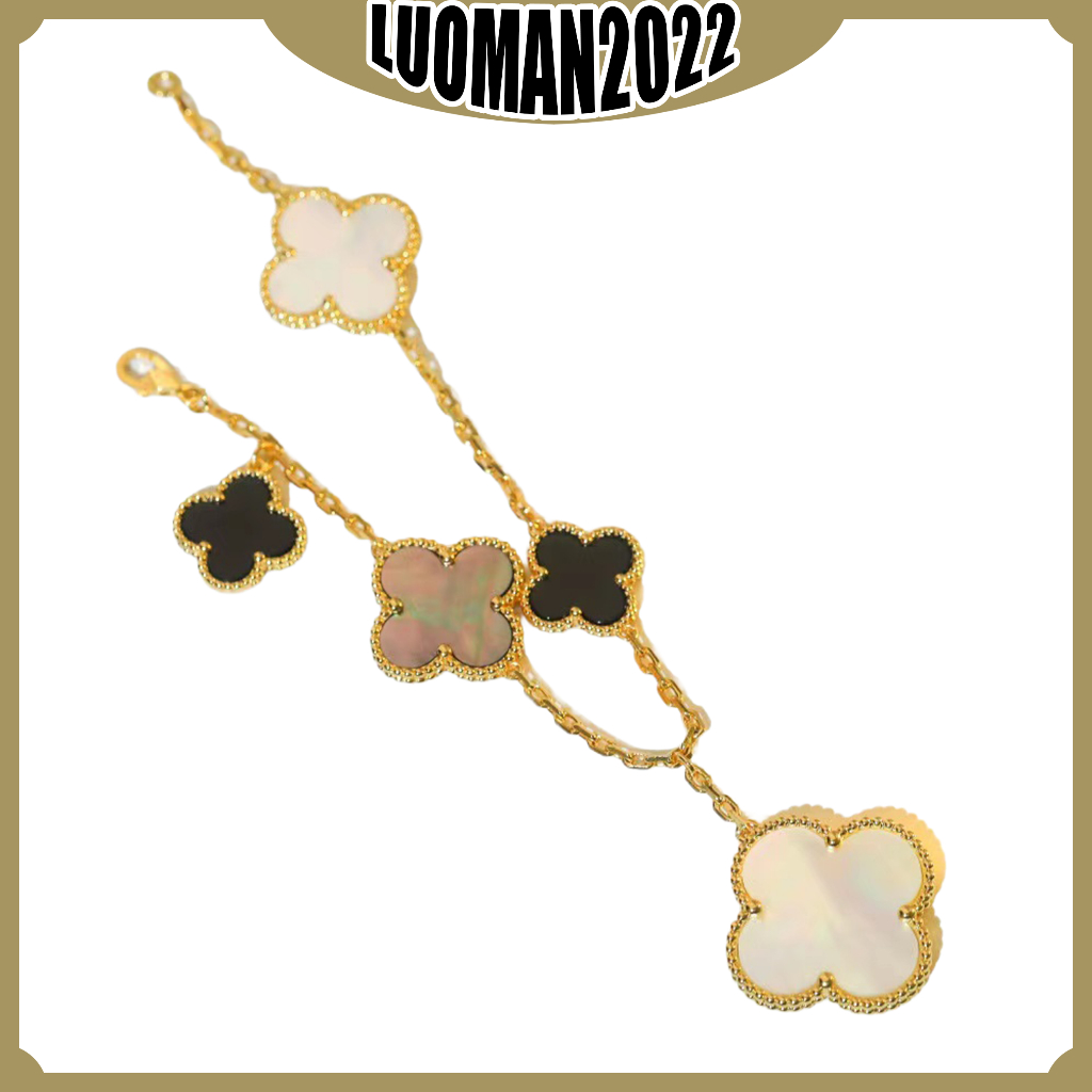 สร้อยข้อมือหินดีไซน์สี่ใบโคลเวอร์สีขาวและเทา สำหรับคนชอบสไตล์ผิดปกติ