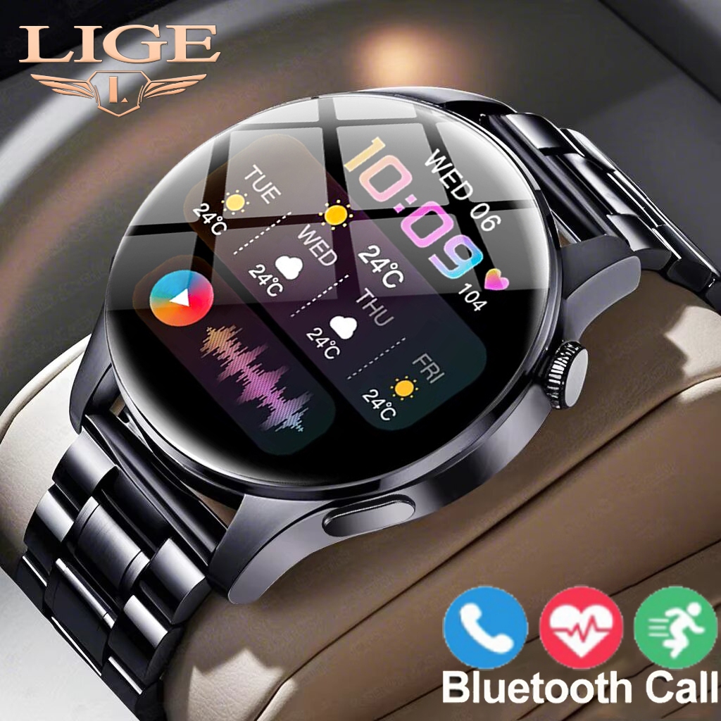 LIGE ใหม่บลูทูธสมาร์ทนาฬิกาผู้ชายหน้าจอสัมผัสเต็มรูปแบบกีฬานาฬิกา IP68 กันน้ำสำหรับ Android Ios Men SmartWatch