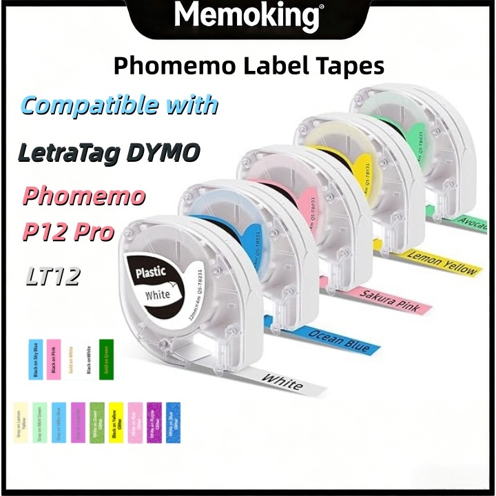 เทปฉลากทดแทนสําหรับ Phomemo P12 LT12 DYMO Label Maker LetraTag เติมพลาสติก 12 มม. x 4 ม.