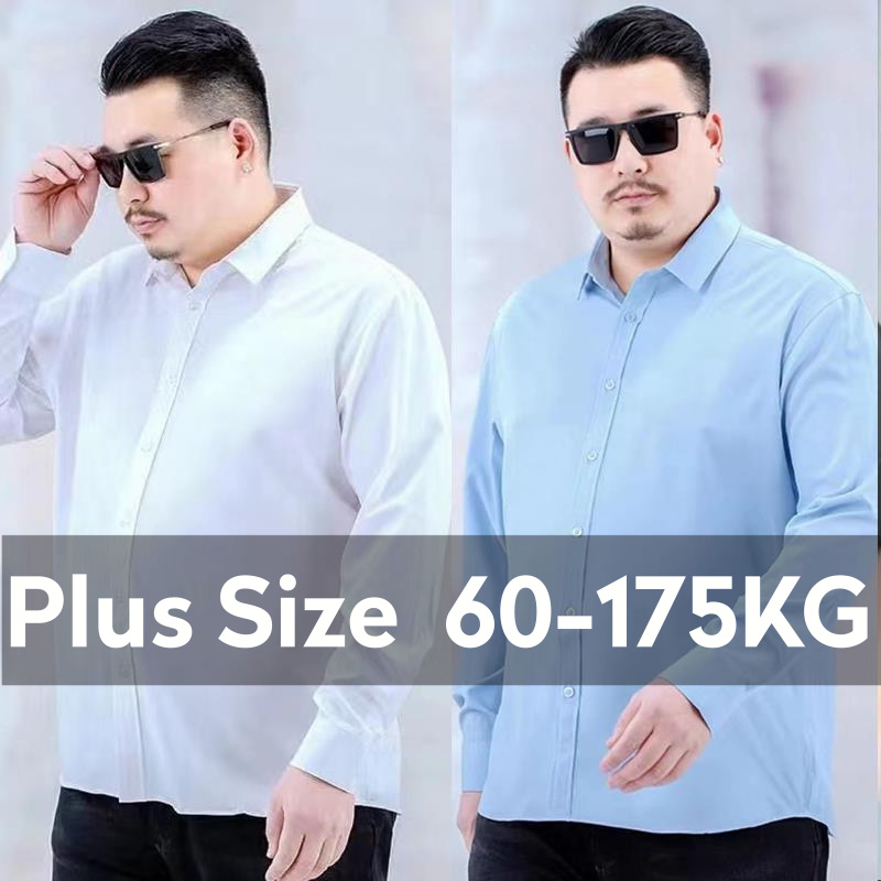 พลัสขนาดผู้ชายลําลองหลวมสีทึบสํานักงานสวมใส่ธุรกิจเสื้อแขนยาว
