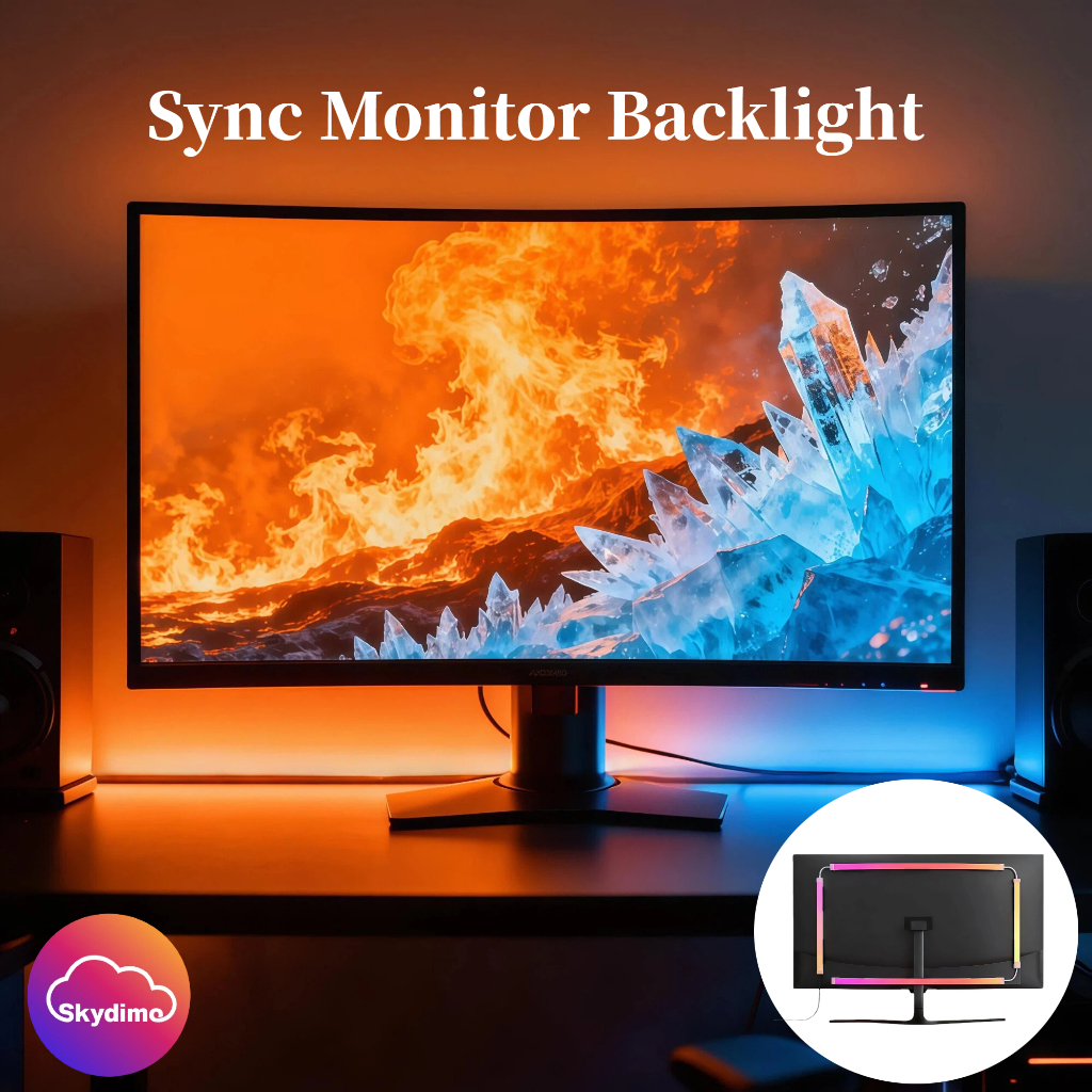 WACUAAO [Screen Sync] ชุดแถบแสงมอนิเตอร์ RGB | Immersive PC Gaming Ambient Backlight | พลังงาน ยูเอสบี คู่ที่เสถียร | โหมดดนตรี | ใส่หน้าจอ 24"-34"