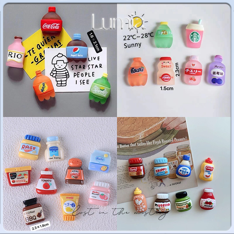 10ชิ้น ดื่มแม่เหล็กติดตู้เย็น/ตกแต่งคริสต์มาส/อุปกรณ์ตกแต่งตู้/เครื่องประดับ3ง/กระดานข้อความ/สติกเกอร์เอกสารสํานักงาน/อาหารจําลอง/สติกเกอร์ตู้เย็นน่ารัก/